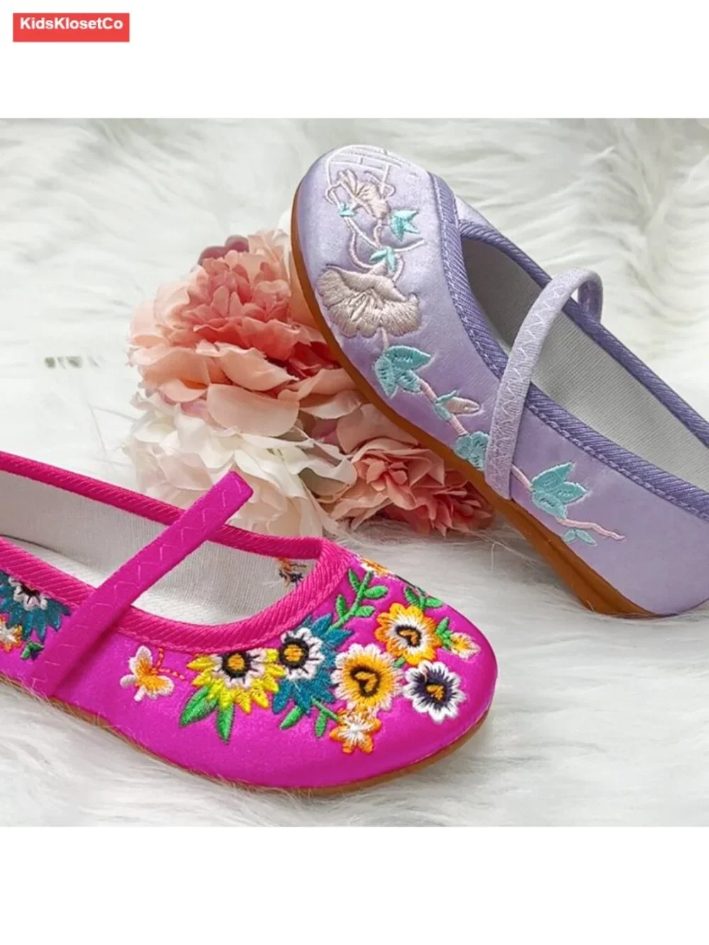 Girls Princess Mary-Jane Ballet Pumps with Embroidery, Anti-Slip Oxford Sole